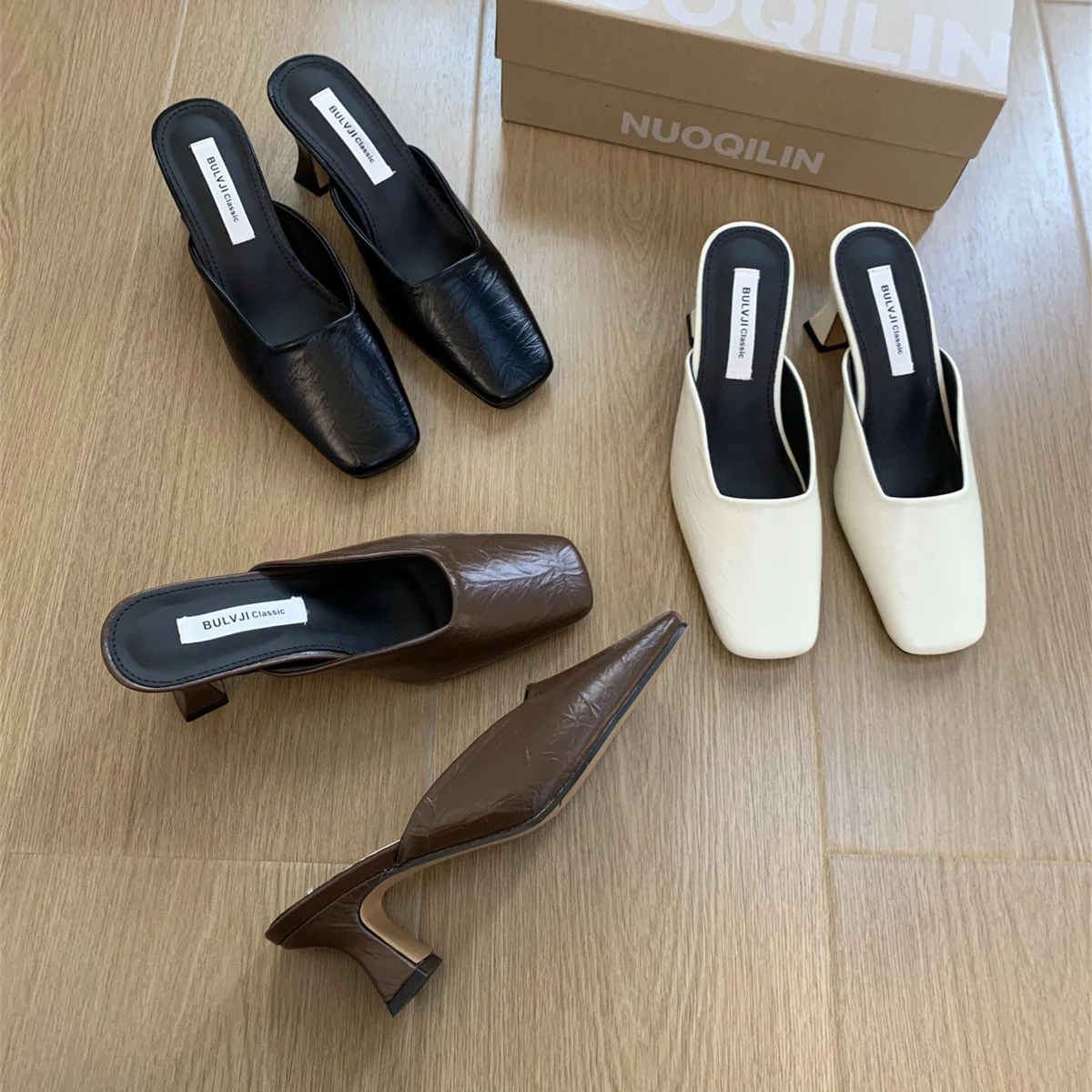 Weibliche Schuhe Maultiere Für Frauen 2024 Karree Hausschuhe Heels Slides Neue Abdeckung Hohe Weibliche Schuhe Hausschuhe Heels Abdeckung Kappe rutschen M