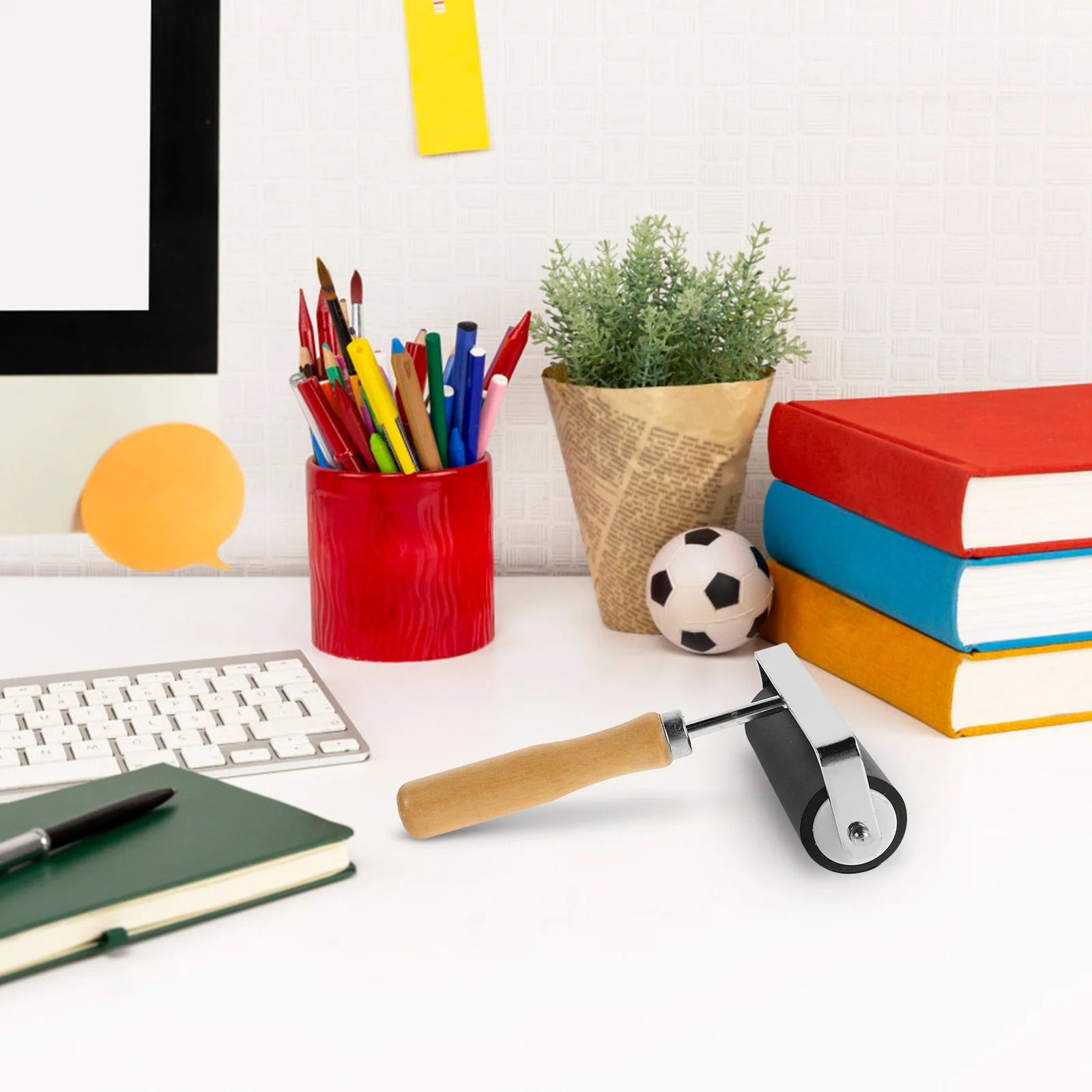 أسطوانة صنع الطباعة بمقبض خشبي من المطاط DIY أداة حرفية فنية تطبيق الحبر الدقيق قبضة مريحة تدوم طويلاً ومتعددة الاستخدامات للمنزل #5