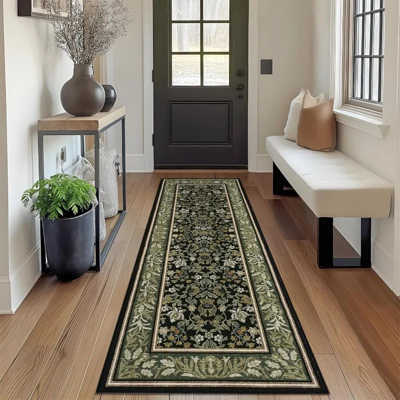 Vintage Floral Printed Hallway Long Carpet Foldable Machine Washable Sofa Coffee Table Non-slip Floor Mat Bedroom Bedside Rug 러그