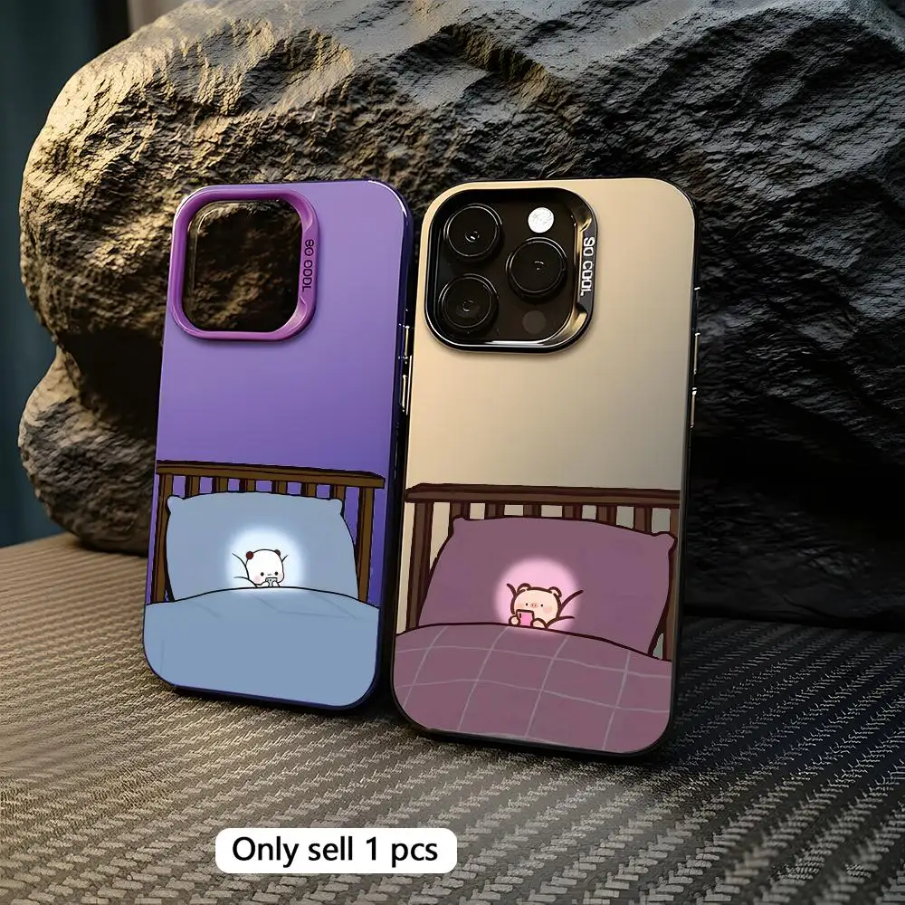 Healing Cartoon Phone Case Metallic TPU Phone Case for iPhone 17 16 15 14 13 12 11 Pro Max, Slim Shockproof Cover