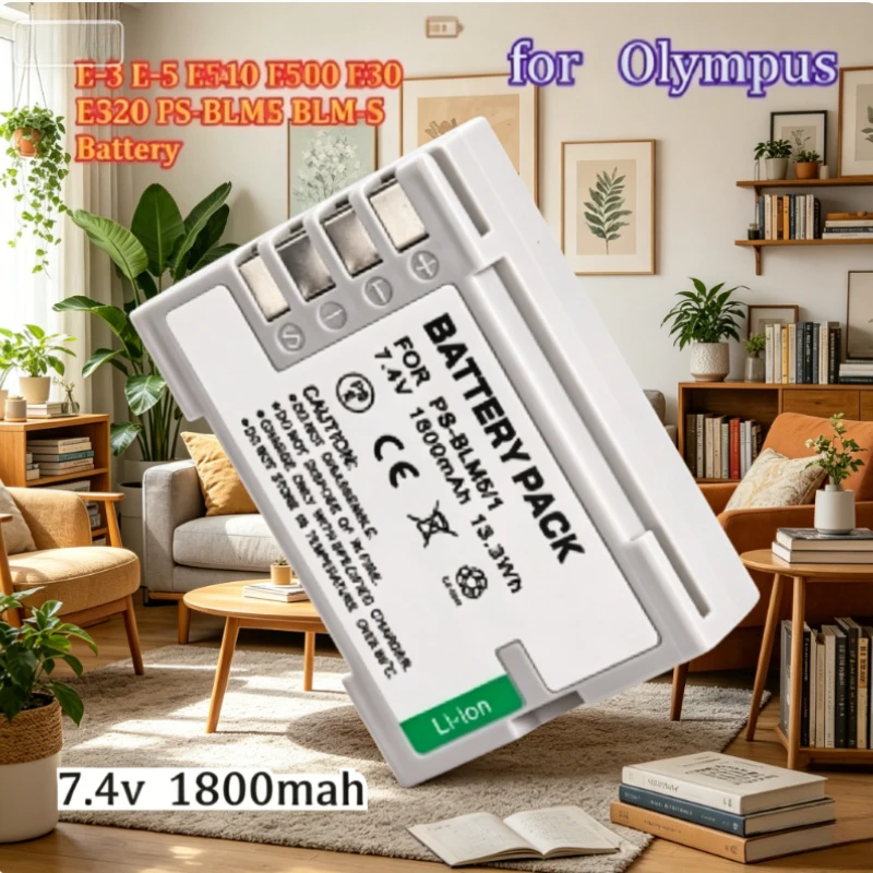 Batería de Larga Duración para Cámara Digital de 1800mAh 7.4v Compatible con Olympus E-3 E-5 E510 E500 E30 E520 PS-BLM5 BLM-5 Multimodelo