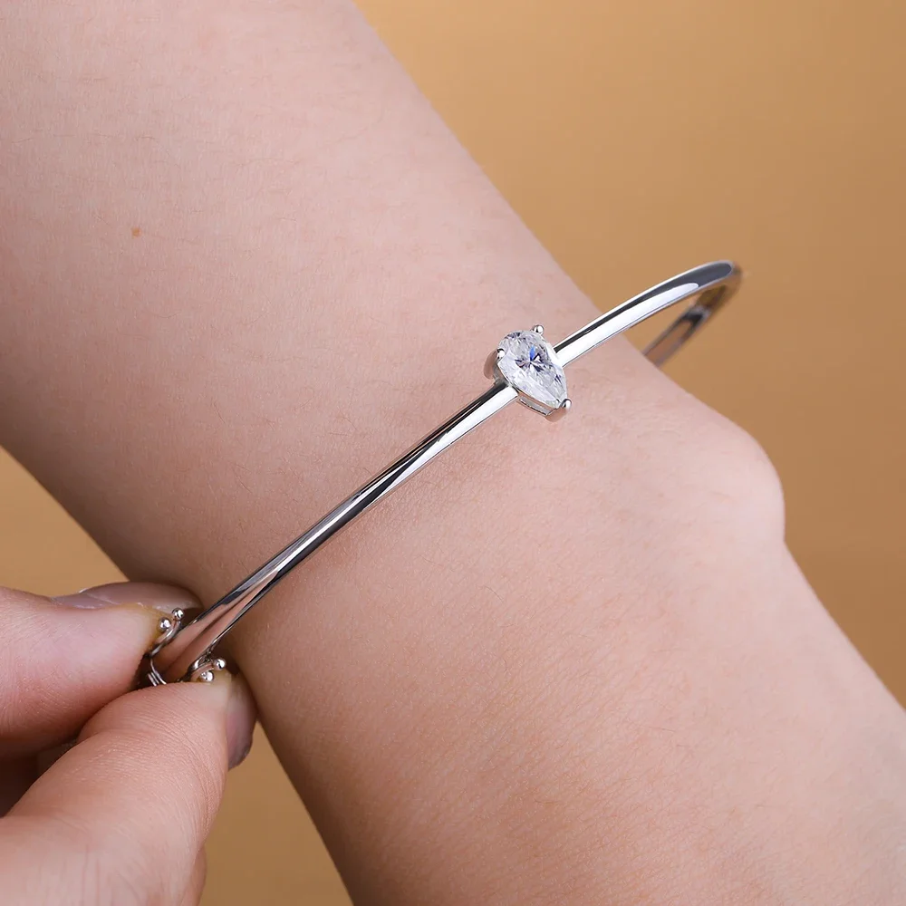 

1ct Pear D Moissanite Bangle for Women Men Gift Solid s925 Silver Sparkling Lab Diamond Bracelet Plated 18K Hand Chain Jewelry