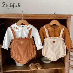 Autumn new 0-3 year old baby set with little bear rust flower long sleeved top and ear fungus edge wrapped fart jacket