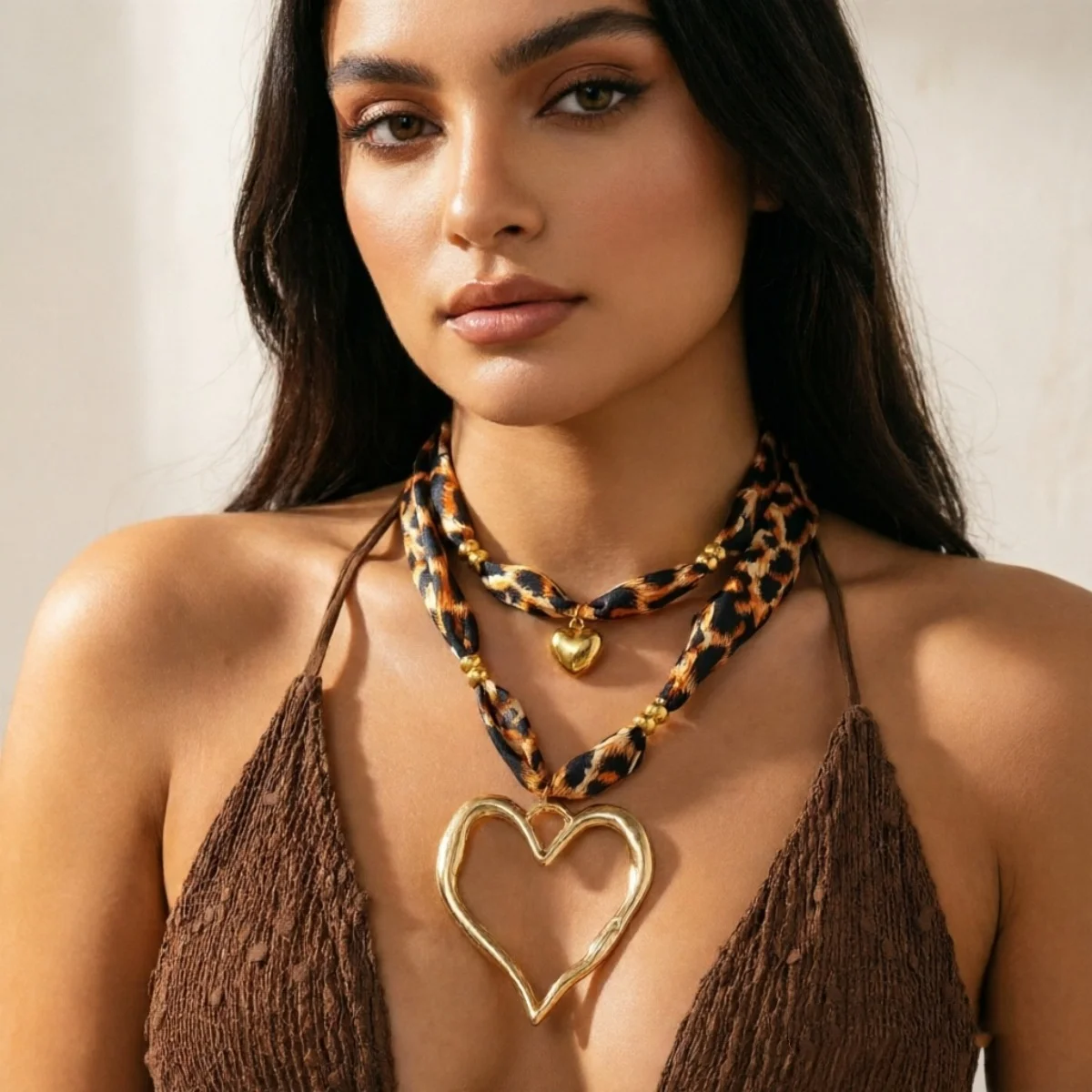 Y2K Sweet Cool Style Halskette mit Leopardenmuster und unregelmäßigem großem Herzanhänger für Damen und Herren, Liebesherz, Ins-Ästhetik-Schmuck – Detail 18