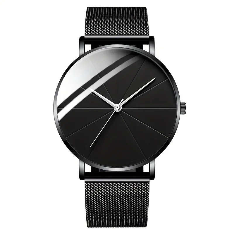 1pc Men\'s Fashion Ultra Slim Watch, Business Stainless Steel Mesh Belt Watch