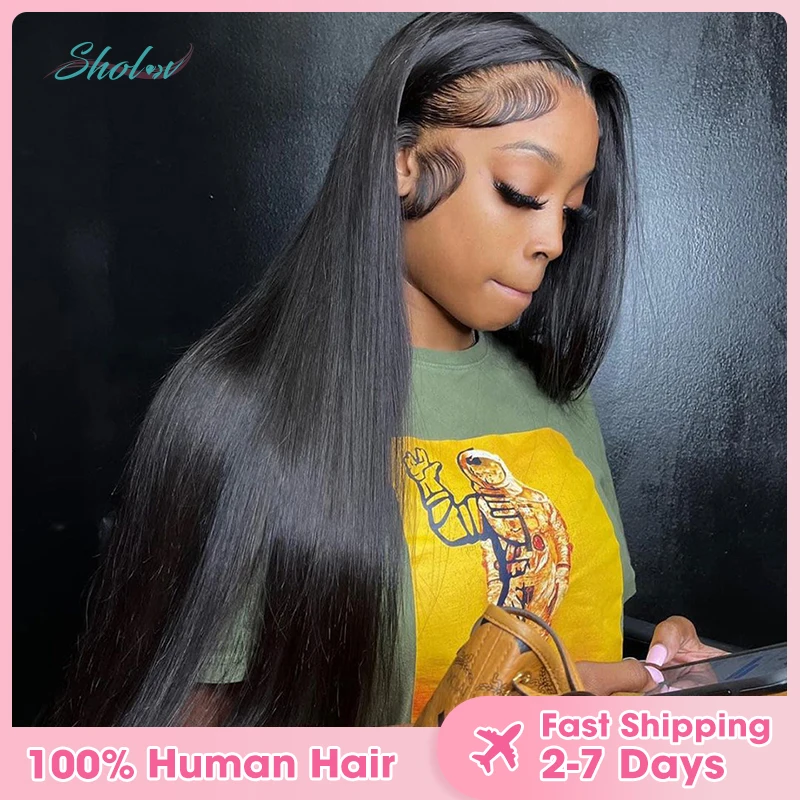 Straight Lace Front Wigs Human Hair Wig for Black Women 24inch Natural Color 13x4 Lace Front Human Hair Wig 150% density