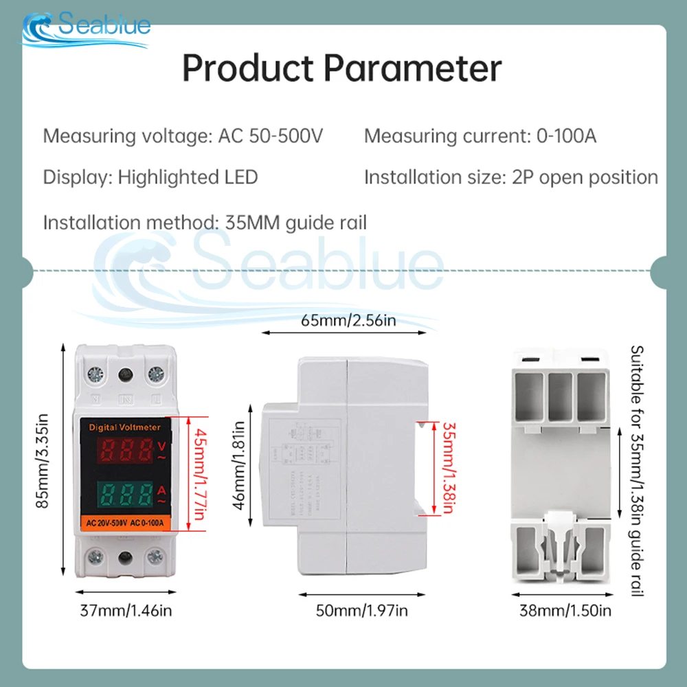 AC 50-500V 100A 35mm woltomierz na szynę Din amperomierz 2 w 1 wielofunkcyjny woltomierz AC miernik napięcia amperyzatora wbudowany transformator