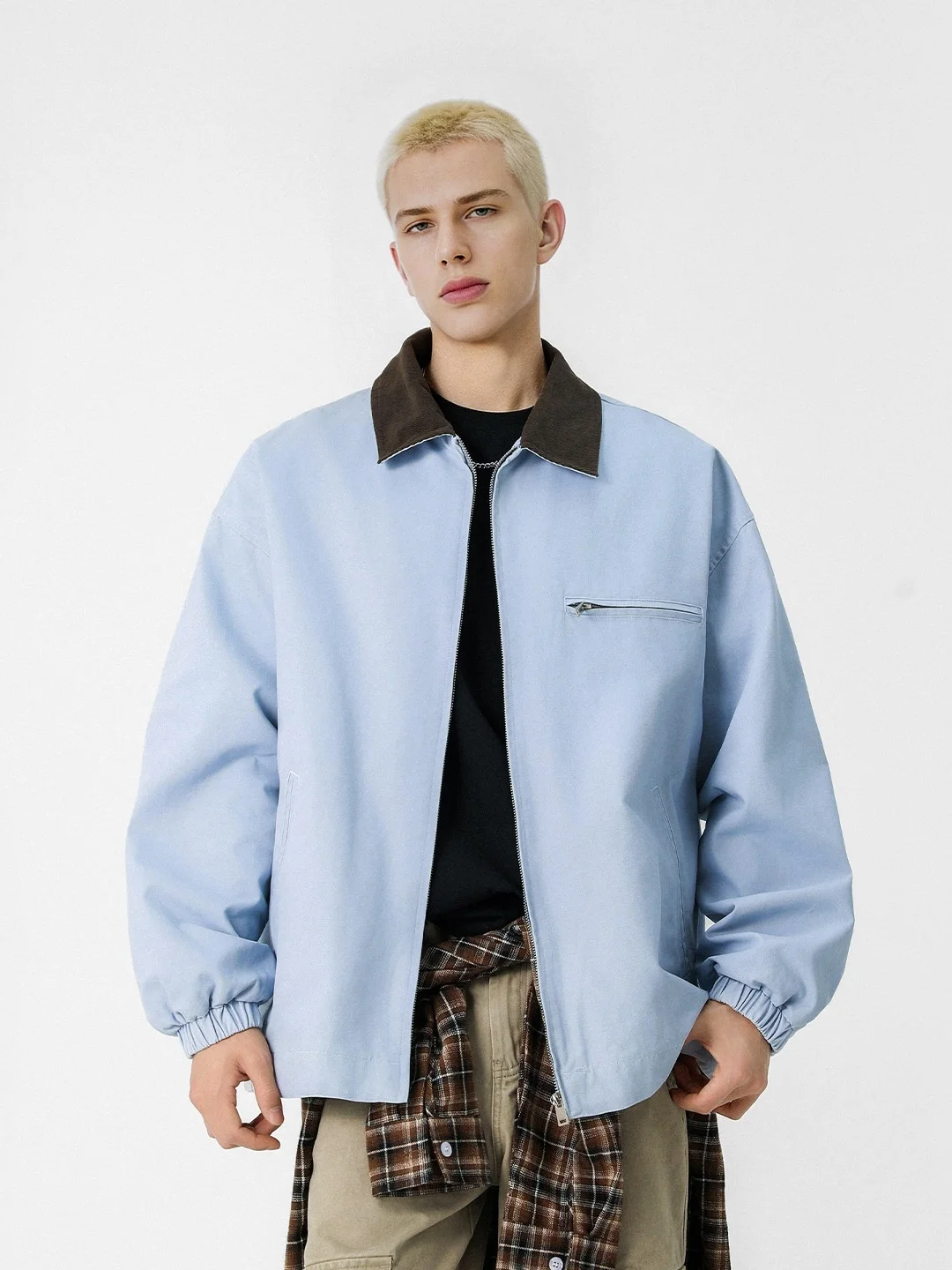 

Мужская джинсовая куртка свободного кроя с воротником, осенняя новинка, в американском ретро-стиле, с цветными вставками, бренд Iation