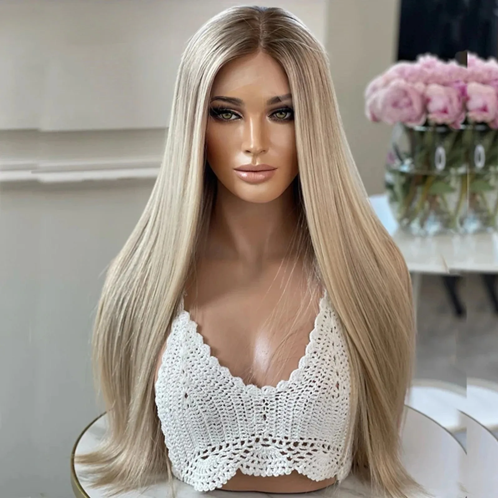 أومبير الرماد شقراء الدانتيل شعر مستعار أمامي العظام مستقيم الدانتيل الباروكات الأمامية شعر مستعار اصطناعي جودة عالية الاستخدام اليومي البلاتين الباروكات تأثيري الطرف