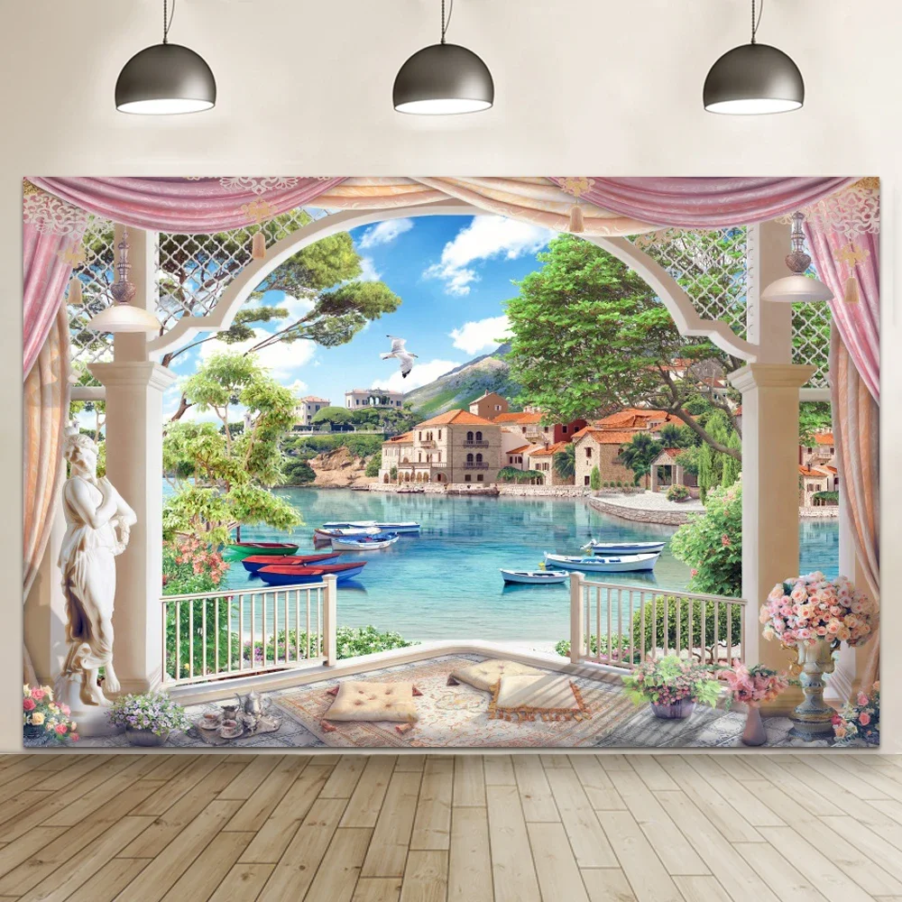 Happy Birthday Party Spring Window Scenery Backdrops Landscape Forest Trees Wallpaper Baby Portrait Photography Background Photo