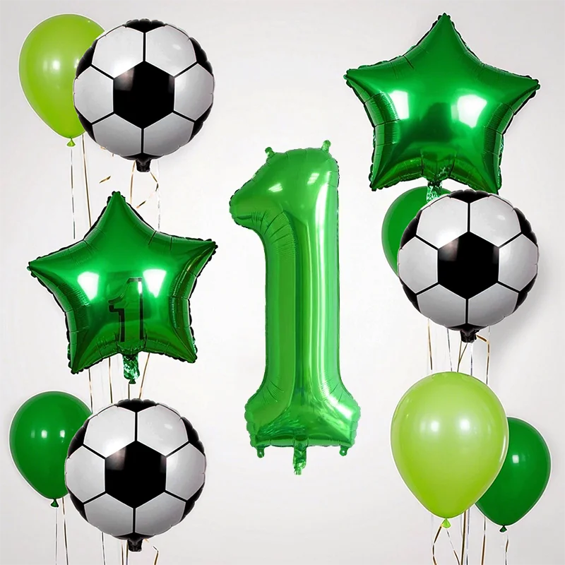 

1set Helium Foil Globos Football Balloons Birthday Party Decoration Kids Boy 40inch Green Number 0-9 Balloon 18inch Star Ballon