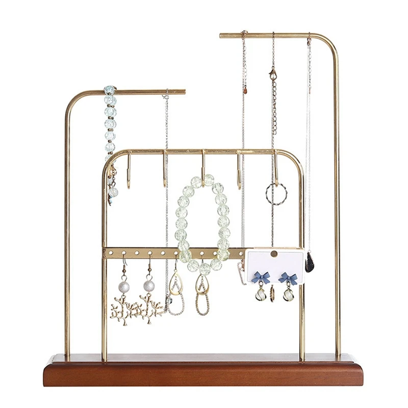 

Earring Holder Metal Earring Stands And Displays With Wooden Base, Jewelry Storage Hanging Shelf For Girl Woman