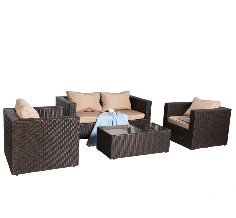 Sale China Outdoor Sofa Set Rattan Garden Sofa  and Chairs Furniture Modern Luxury Wicker Sofa Set 4 Seater with Table