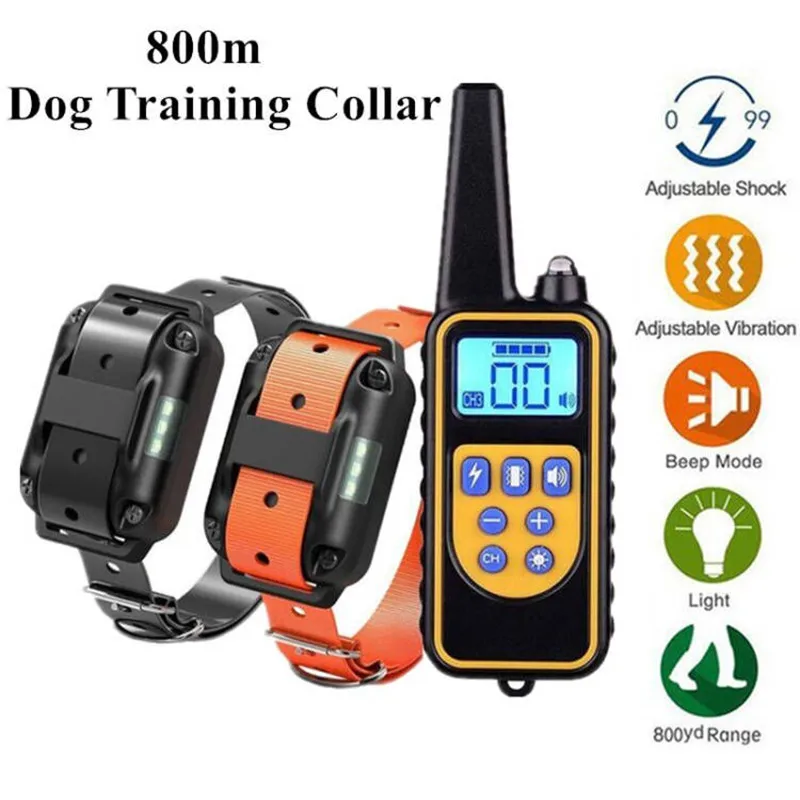 800m Electric Dog Training Collar Waterproof Pet Remote Control Rechargeable Training Dog Collar with Shock Vibration Sound