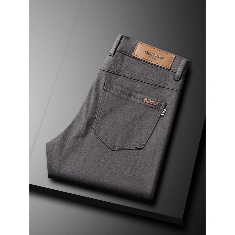 

Темно-серые джинсы мужские, эластичные и простые осенние новые стильные брюки 202, повседневные и универсальные деловые мужские брюки.