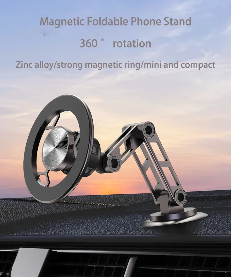 360 Rotation Foldable Magsafe Magnetic Car Phone Holder Auto Dashboard Windshield GPS Navigation Car Bracket Zinc Alloy Stand