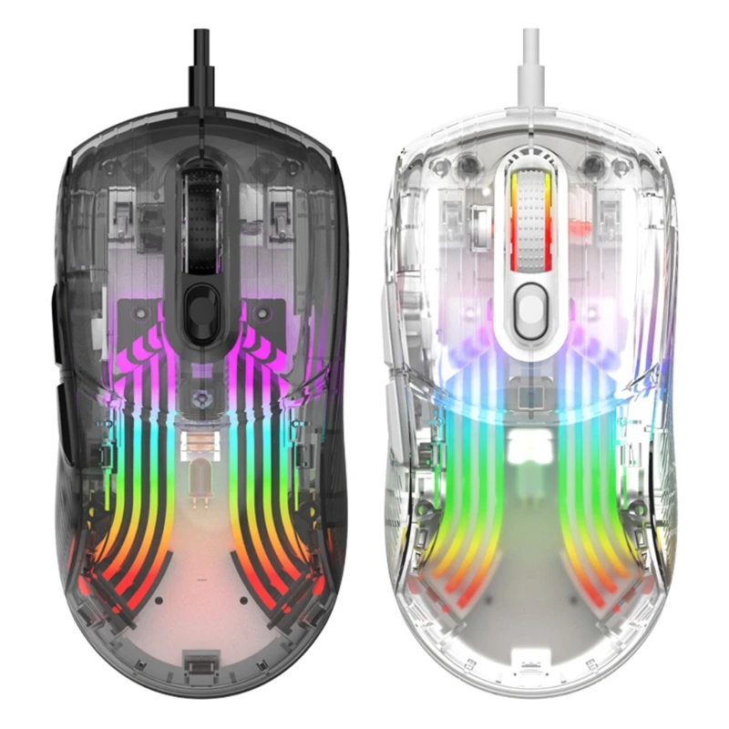 Girls Transparent Gaming Mouse Game Mouse RGB Light 6-gear 1200-7200DPI Adjustment USB Mute Mouse Dropship