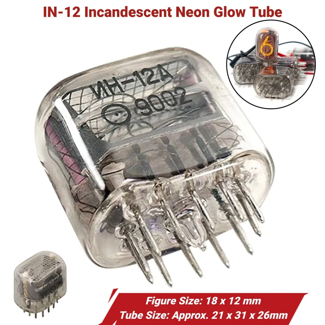 IN-12 Incandescent Neon Glow Tube Clock Nixie Style Cold Cathode Digital Display Lamp For Vintage Electronics Measurement