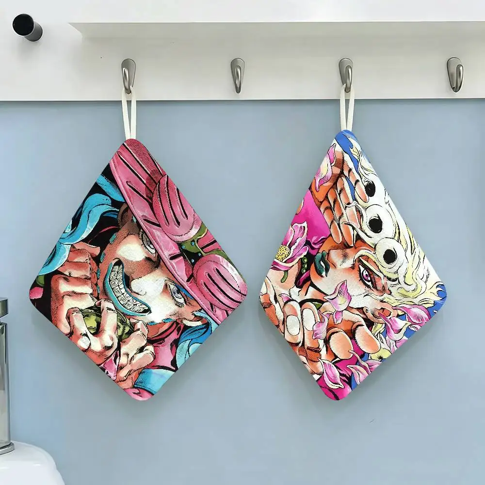JOJO B-bizarre A-adventure Anime Hanging Kitchen Towel, Polyester Cotton Material, Multipurpose Hand Wiping Towel for Family