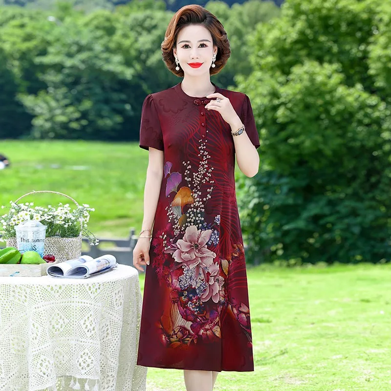 

Summer New Floral chiffon Bodycon Midi Dress Women Elegant LuxuryVintage Casual Chic Dresses