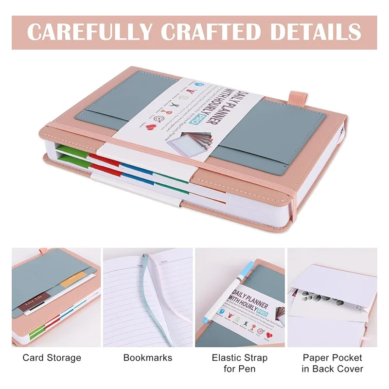 A34M-2024-2025 Planner With Practical Stickers, Undated Daily Weekly Organizer,Leather Cover With Card Storages&Paper Pocket