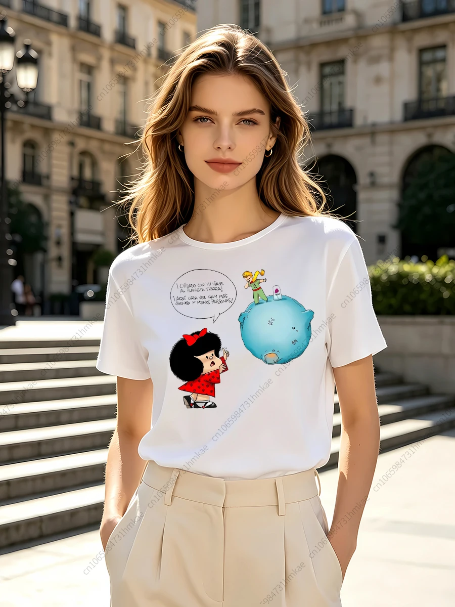 1 Uds. Camisetas de moda del Principito para mujer, camisetas cortas con estampado divertido para mujer, camisetas para mujer
