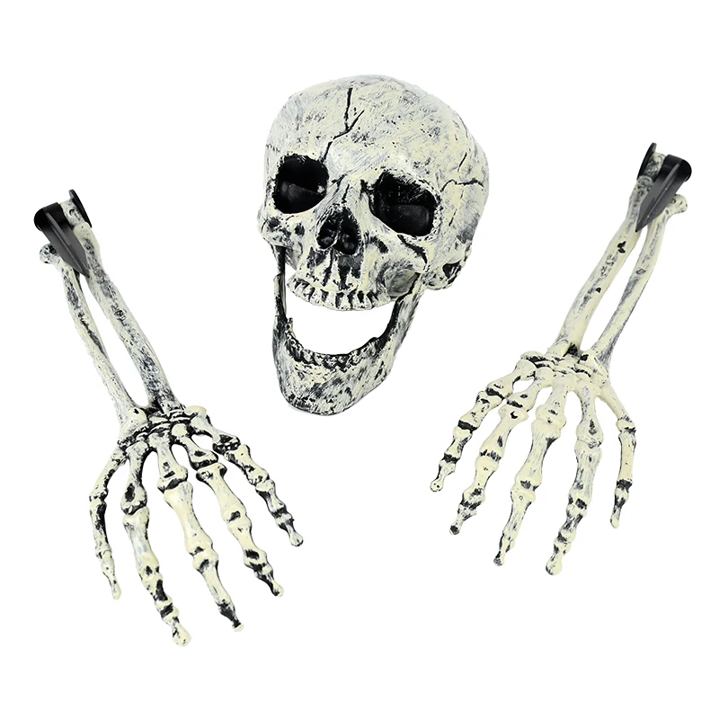 Halloween Simulation Skull Skeleton Arm Ornament Plastic Swinging Skull Horror Bar Haunted House Props for Halloween Party Decor