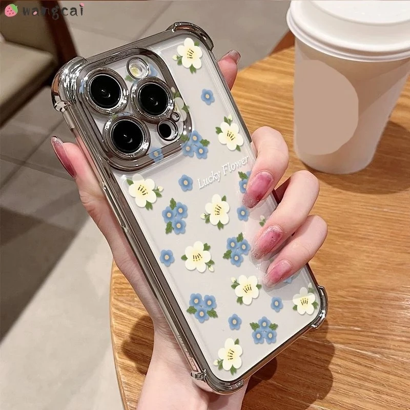 ل ممن لهم رينو 14 13F 13 12 12F 11 11F 10 9 برو 8T 8Z 8 لايت برو زائد 5G 4G جراب هاتف فاخر أزرق زهرة بيضاء غطاء ناعم