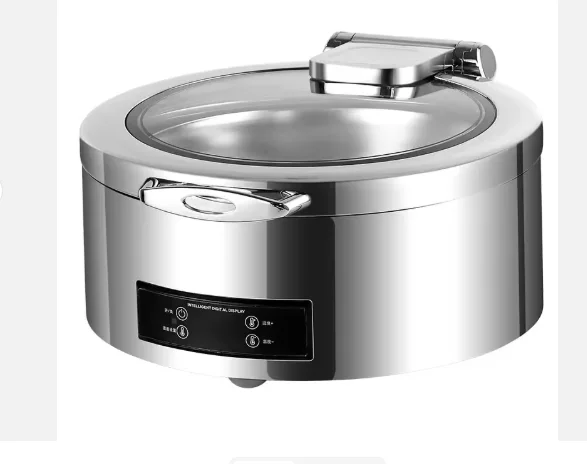 &* Electric 6L Circular Chafing Dish Hydraulic Glass Cover Stainless Steel Buffet Servers Collection Multi-Style Silver Gold