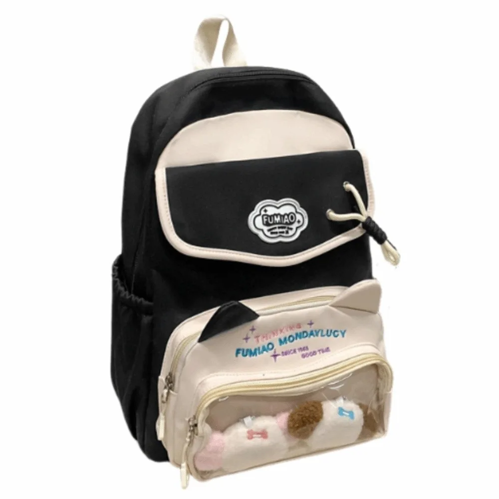 

Japanese Style Students School Bags Waterproof Cute Transparent Pocket Backpack Zipper Closure Adjustable Straps