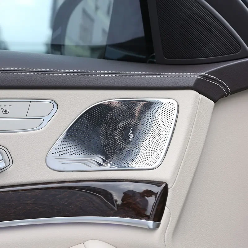 

For Mercedes Benz S Class W222 2014-2020 Stainless Steel Silver Car Speaker Door Loudspeaker Cover Trim Sticker Car Accessories