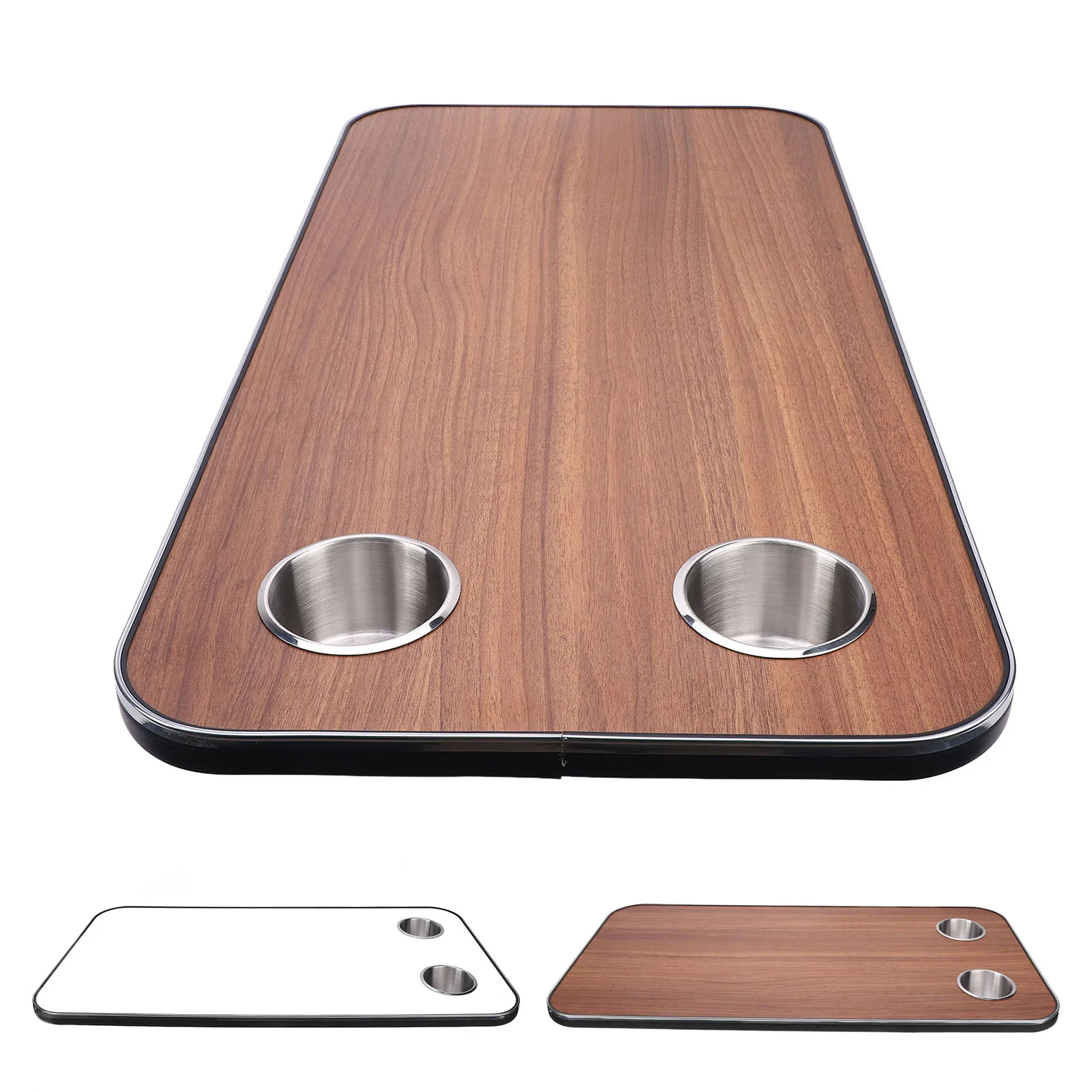 RV Table Top Solid Wood with 2 Stainless Steel Cup Holders for Trailer Motorhome Yacht Boat Deck 800 X 400mm Yacht Tabletop