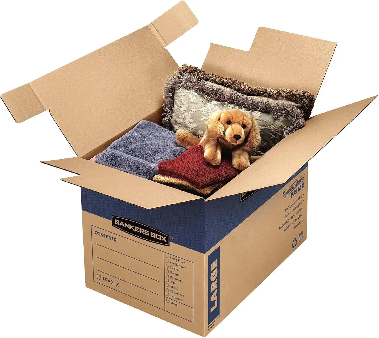 Large Prime Moving Box 6 Pack, Reinforced Handles, Tape-Free Assembly, Attached Lid, 18-in x 18-in x 24-in (0062904)