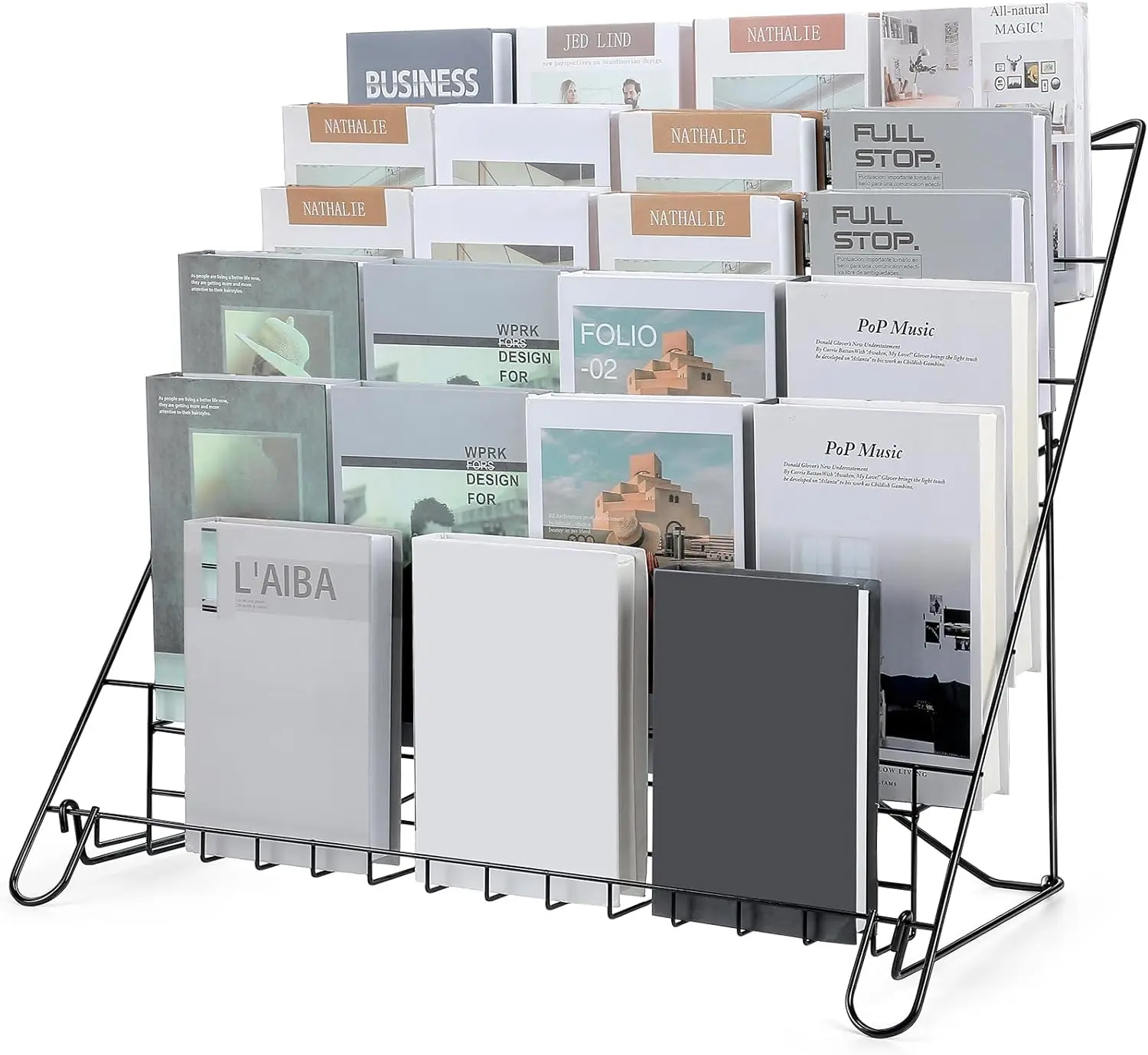 

6-Tier Wire Book Display Rack for CDs, Magazines, Brochures - Black Countertop Holder