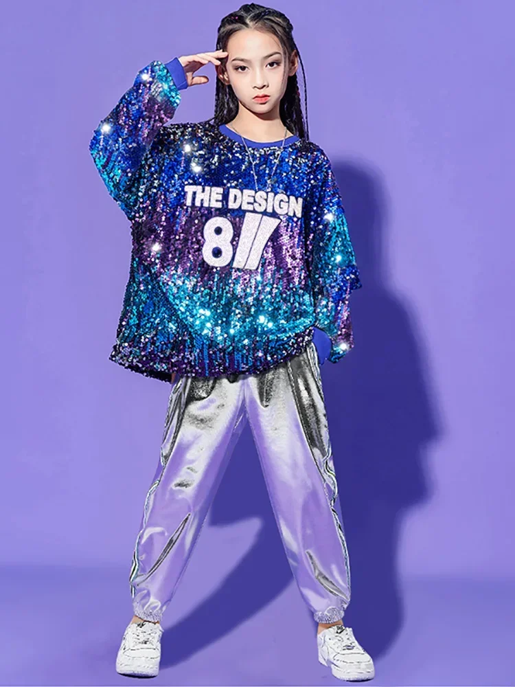 Children's Street Dance Girl's Hip Hop Drum Set Performance Suit Sequins Set Jazz Dance Performance Costume dance costume