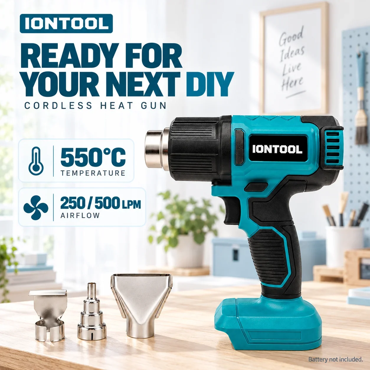 IONTOOL 550℃ Durable Versatile Cordless Heat Gun for Paint Stripping Candle Making and Resin Craft Projects Power Tool