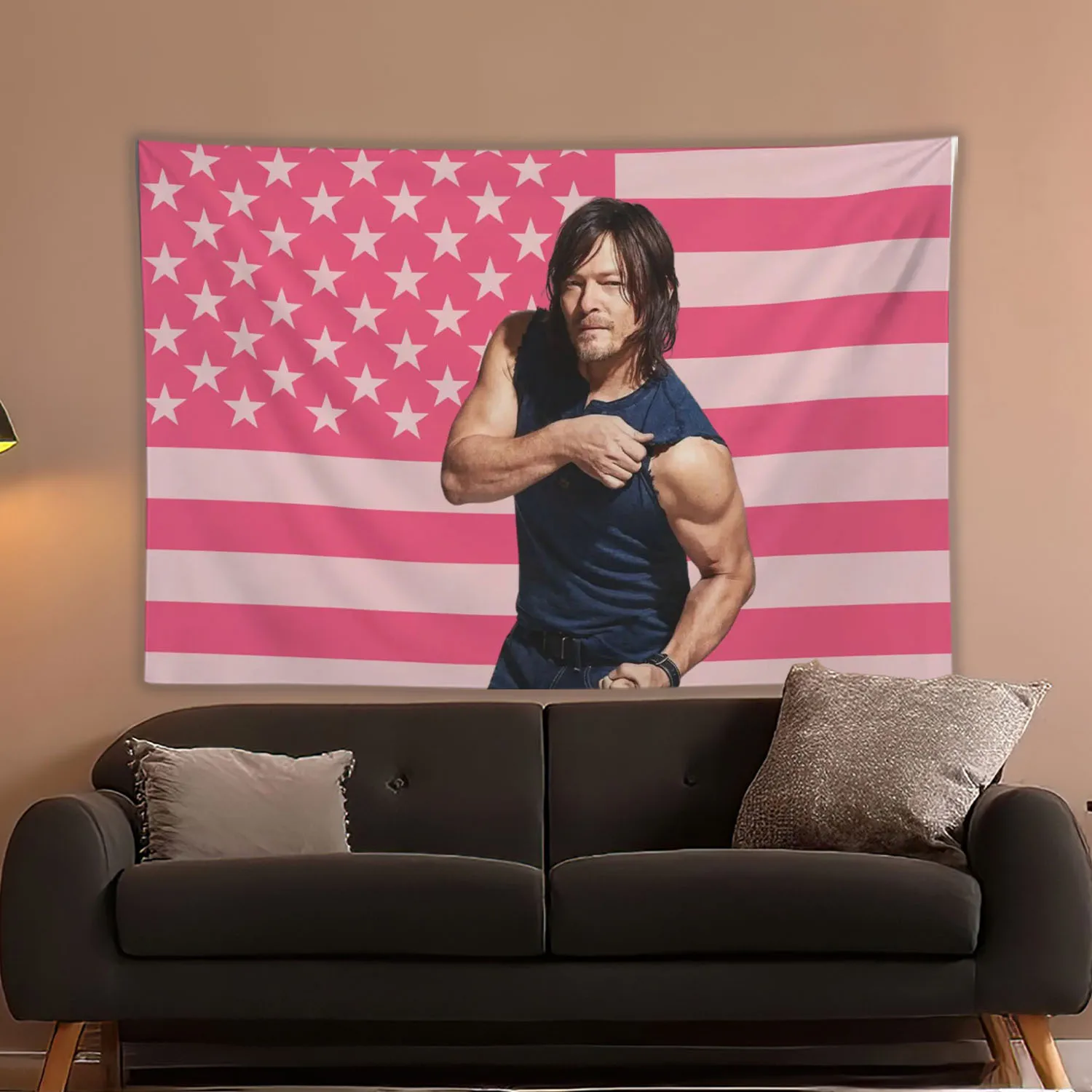 Tapiz impreso de pared con bandera americana de Norman Reedus, decoración de dormitorio, papel tapiz, pancarta, tapiz, decoración estética