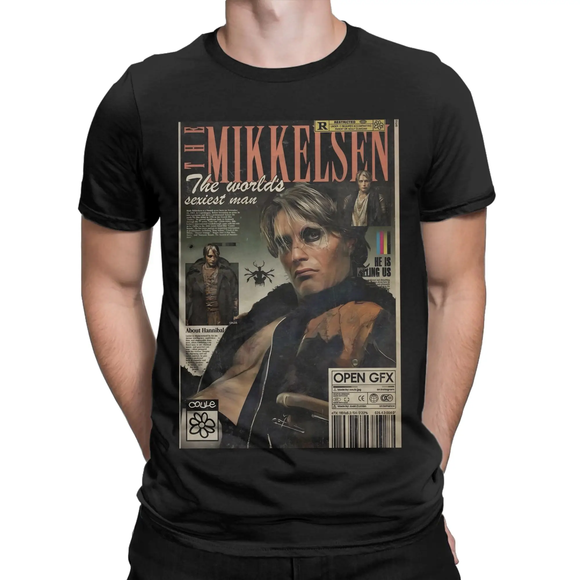 Oversized T Shirt Mads Mikkelsen Poster Cotton T Shirts  Fashion Tshirt for Male Summer Y2K Funny Pattern Short Sleeve Top Tees