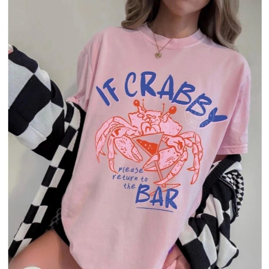Crab Shirt Summer Vacation Women T-Shirt If Crabby Please Return To The Bar Summer Vibes Tops Nautical Tops Spring Break Tees