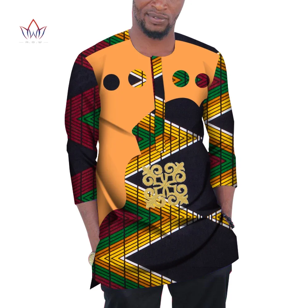 Fashion Men African Clothing Dashiki Men Top Shirt Bazin Riche African Men Clothes Cotton Print Patchwork Top Shirt WYN977