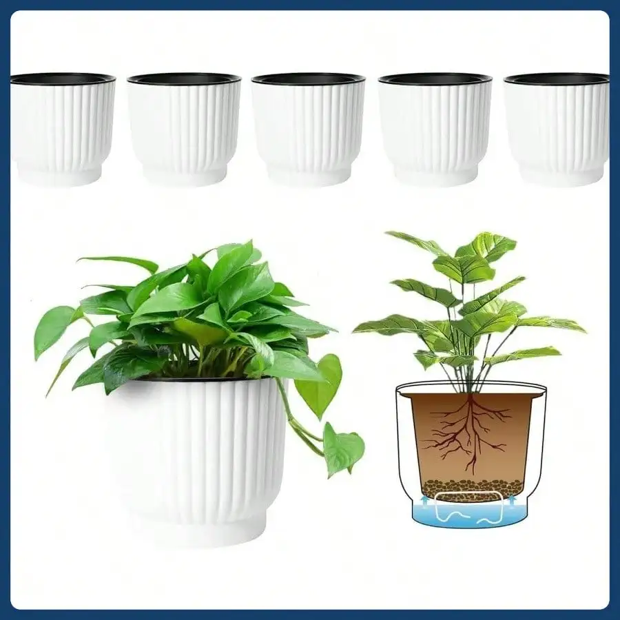 Doniczki samozraszające się o średnicy 11,5 cm, zestaw 6 sztuk, doniczki na fioleci afrykańskie, małe rośliny doniczkowe, małe doniczki do wnętrz, białe