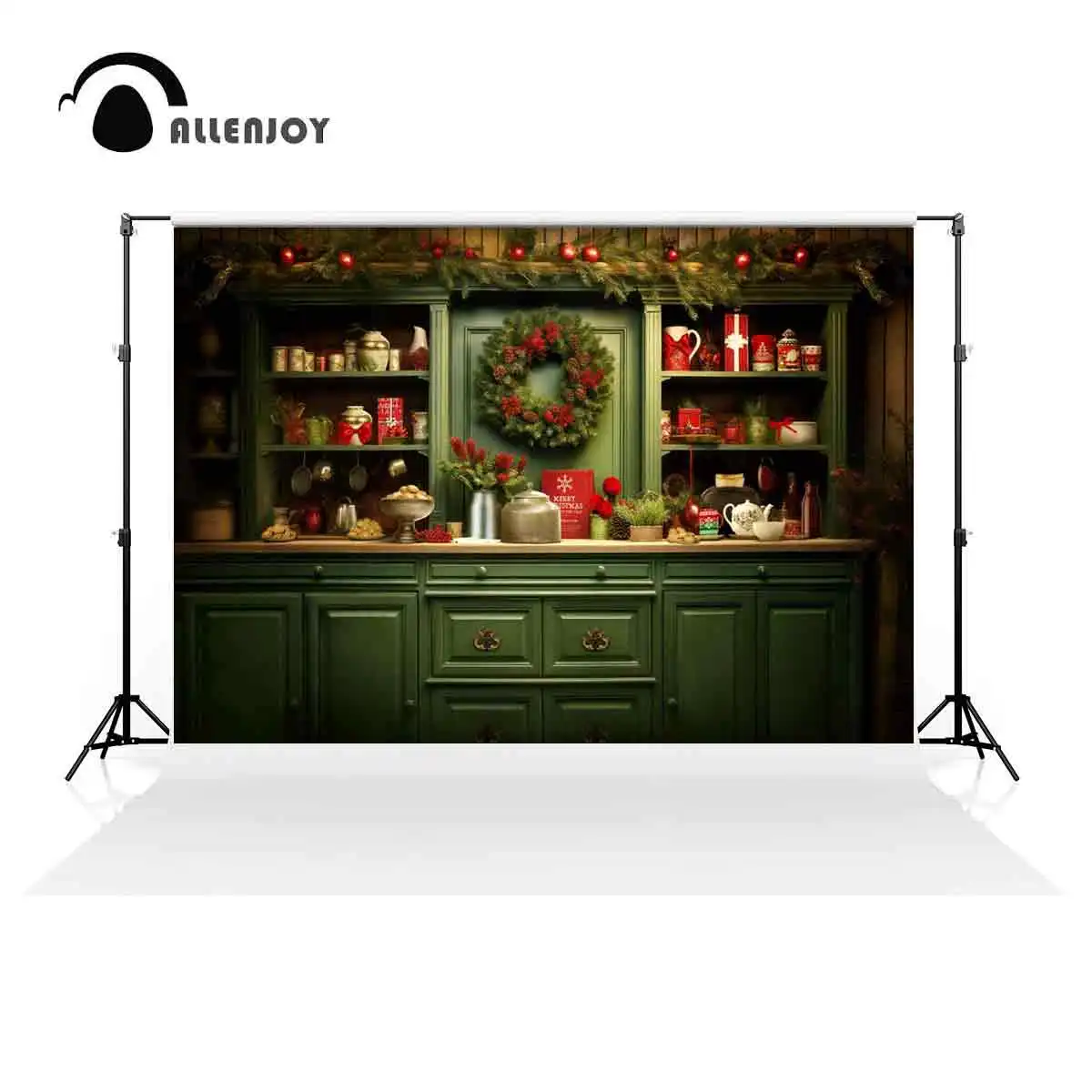 Allenjoy Red and Green Christmas Kitchen Backdrop