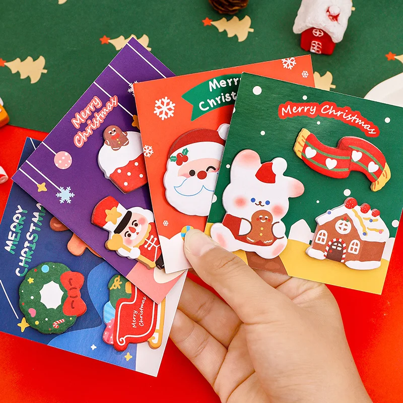 4pcs Merry Christmas Memo Pad Self-adhesive Cartoon Post Notes Diary Stickers Party Gift Office School Supplies F7753