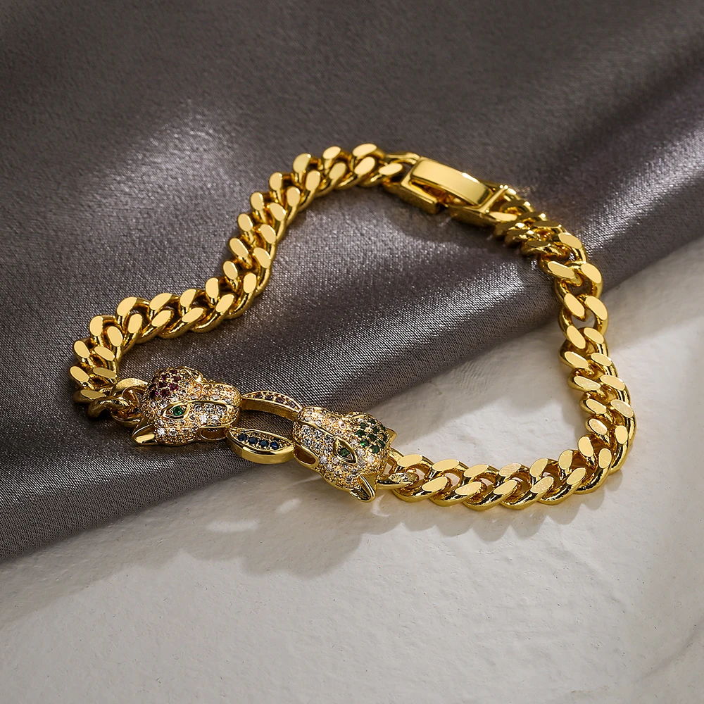 NEWBUY Fashion Gold Color Copper Wedding Jewelry 2023 Hot Sale AAA CZ Zircon Leopard Charm Bracelets For Women