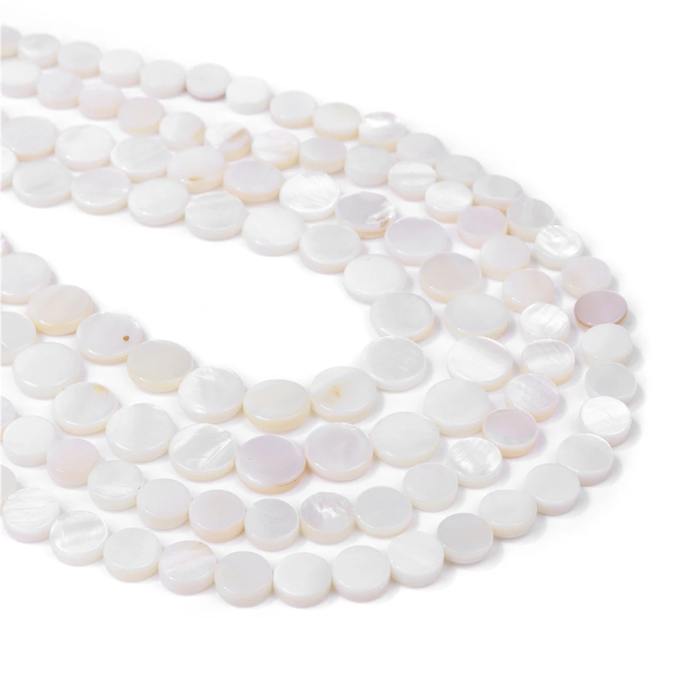 Natural White Flat Round Shell Piece Mother of Pearl Shell Beads for Jewelry Making DIY Bracelet Necklace Earrings 8mm 10mm