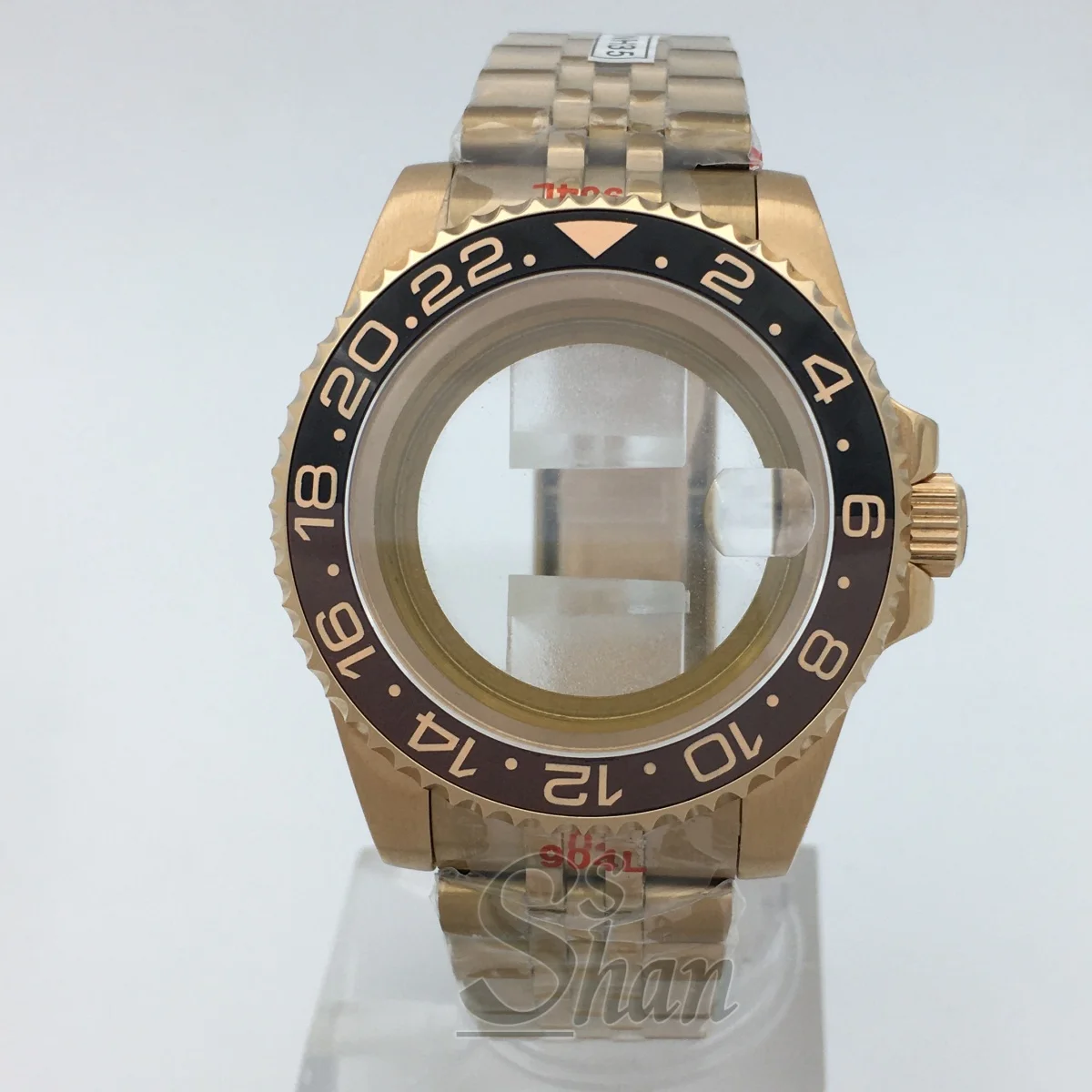 Caixa de ouro rosa 40mm, vidro de safira, moldura preta-marrom, pulseira de aço inoxidável adequada para movimentos nh34 nh35 nh36 eta2824 pt5000