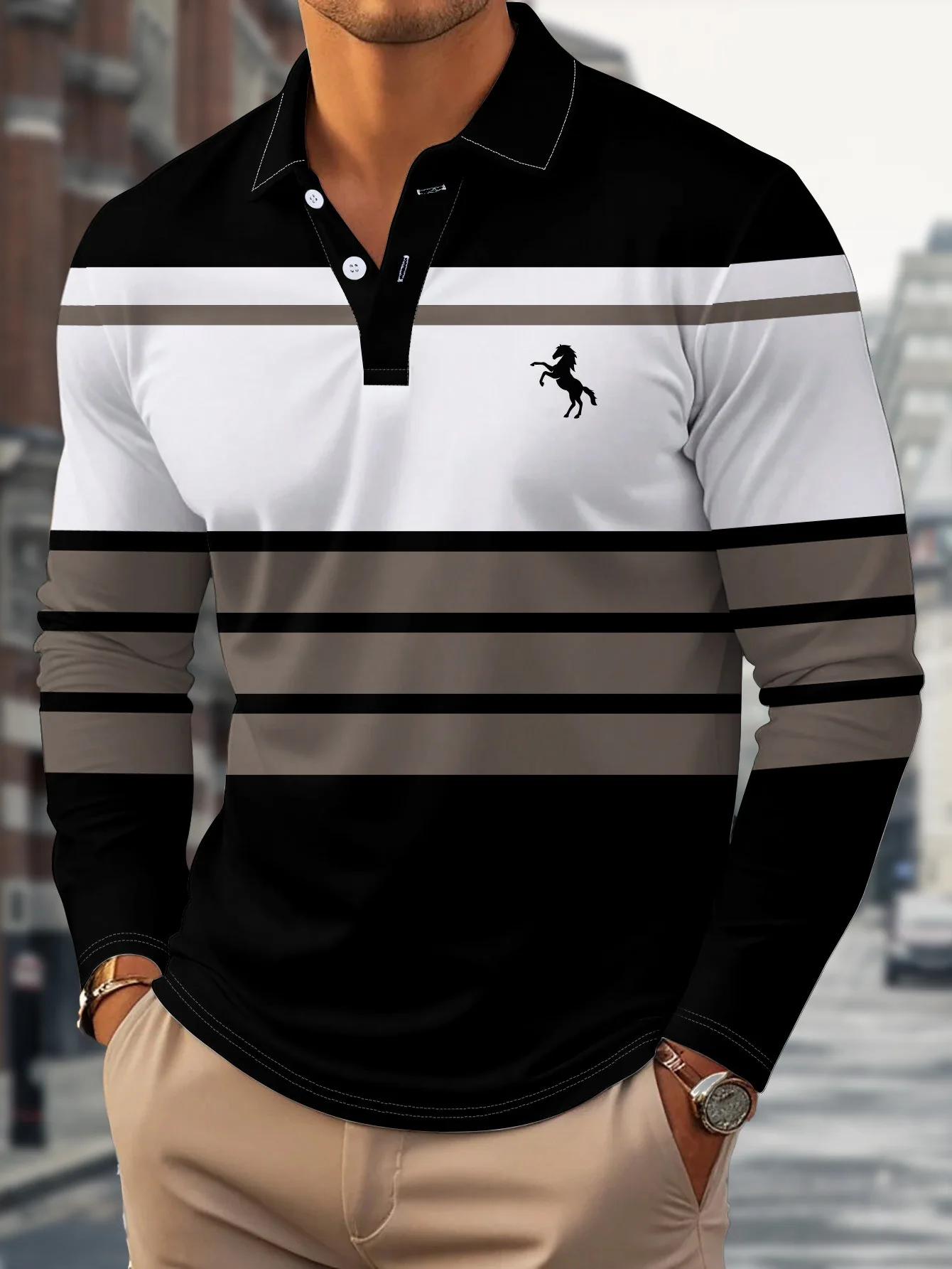 

Fashion Men's Golf Polo Shirts Classic Stripe Printed Long Sleeve Tops Daily Casual Shirt Outdoor Men's Sportswear Trend Clothes
