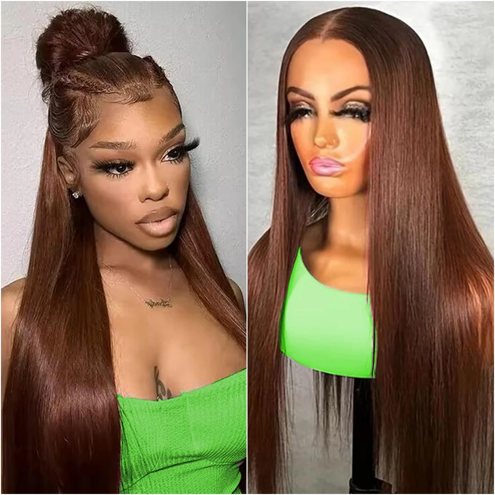 

Парик с прямым краем из натуральных волос 13x4 HD, шоколадно-коричневый, 40 дюймов, с предварительно выщипанной линией роста волос # 4-цветный парик из натуральных человеческих волос