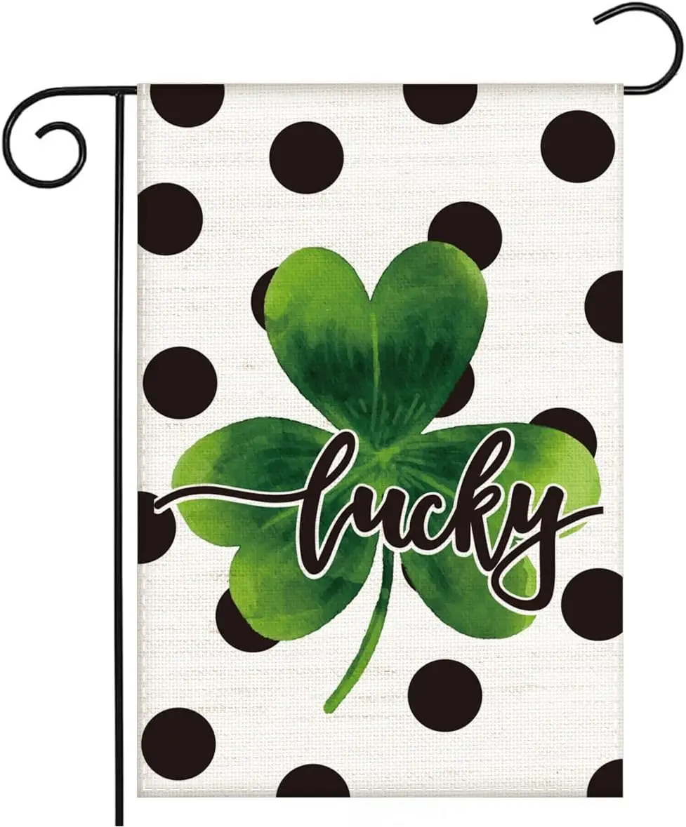St Patricks Day Garden Flag - Luck Shamrock Double Sided Clover Irish Holiday Burlap Seasonal Small Yard Flag for Lawn & LLX PPM