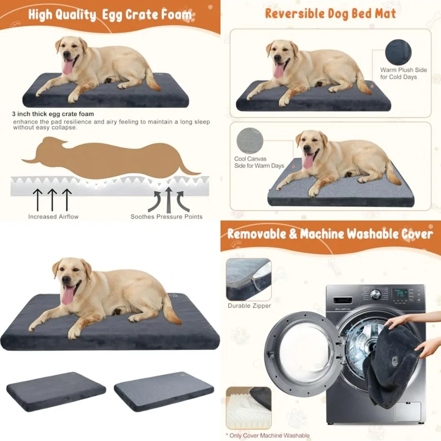 

Stylish Dog Bed Mat Dog Crate Pad Mattress Reversible Cool and Warm,Water Proof Linings, Removable Machine Washable Cover, Firm